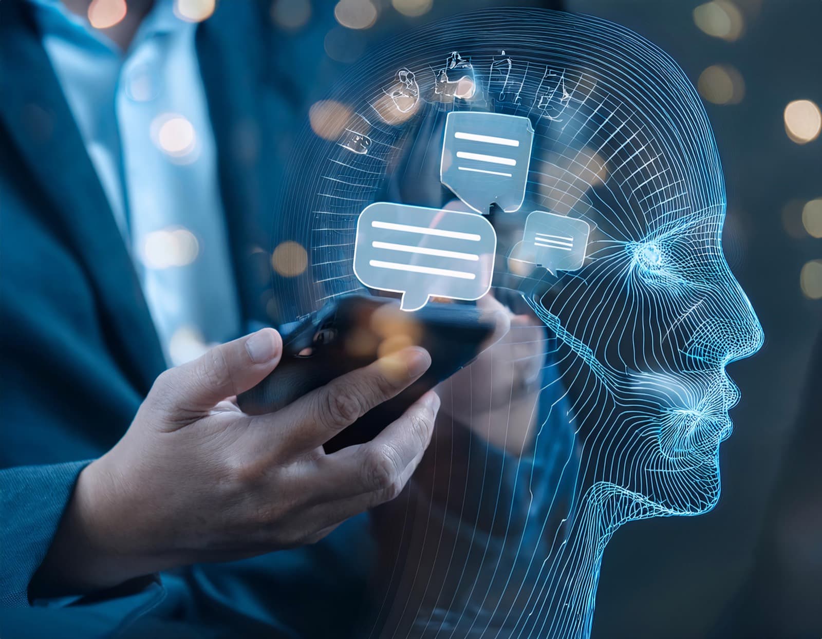 Human and AI interaction illustration for media targeting